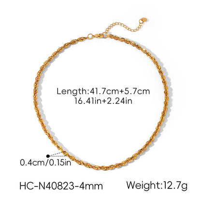 18k Gold Stainless Steel Chunky Cable-Chain Non-Fading Titanium Steel Necklace