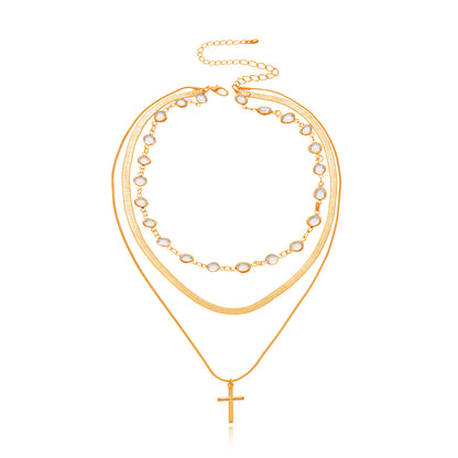 Fashion Rhinestone Necklace Cross Pendant Necklace For Women